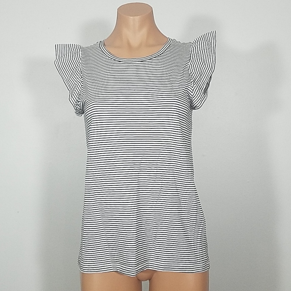 Banana Republic B&W Striped Tee w/ Ruffle Sleeves